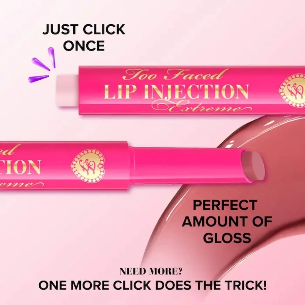 Perfect Pink Too Faced Lip Injection Extreme Plumping Clicks Lip Gloss Brand New